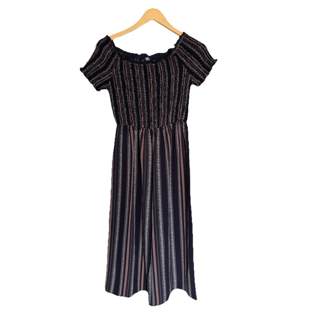 Xhilaration Smocked Off Shoulder Wide Leg Jumpsuit Boho Stripe Size S